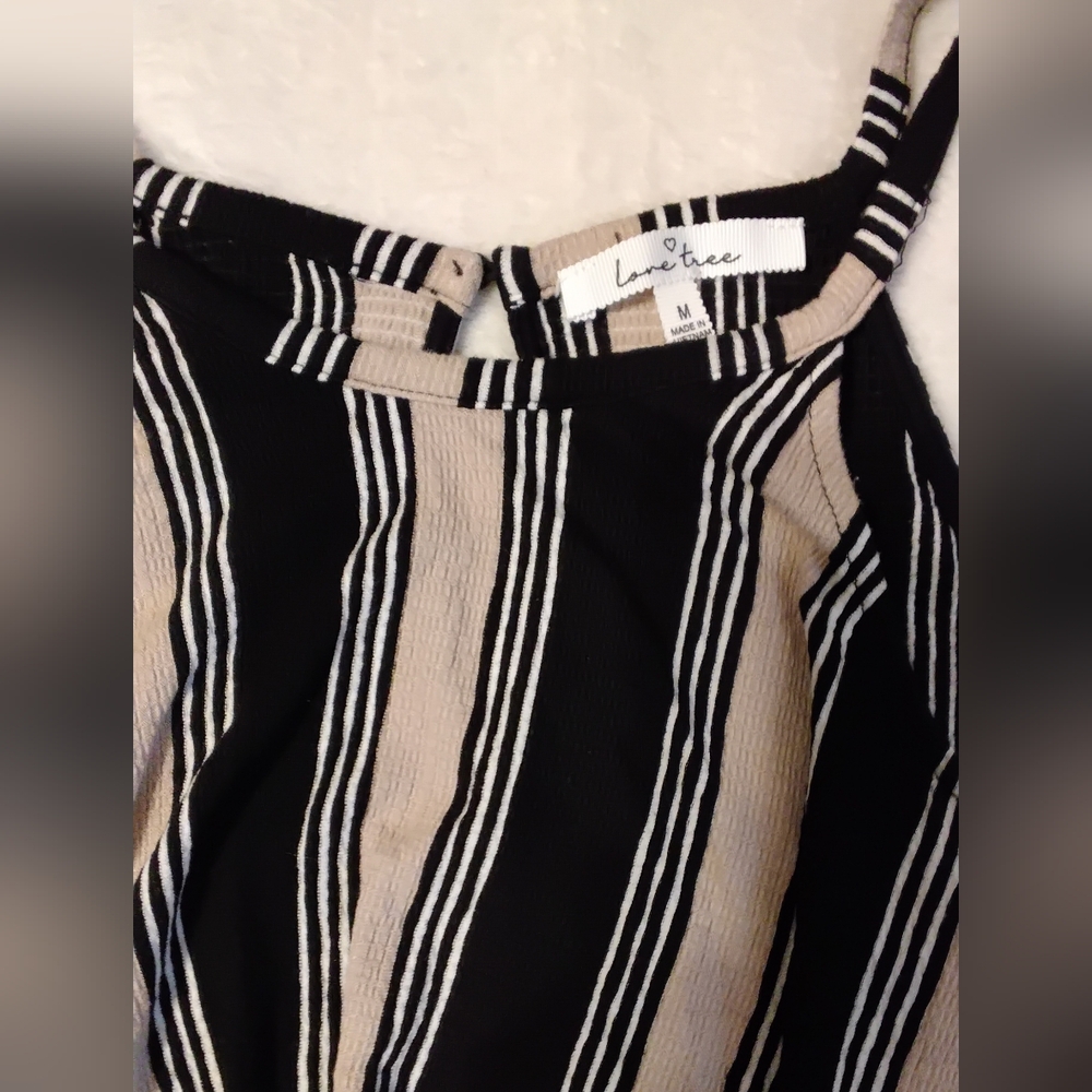 Love Tree Black and Tan Striped Jumpsuit - Picture 2 of 4